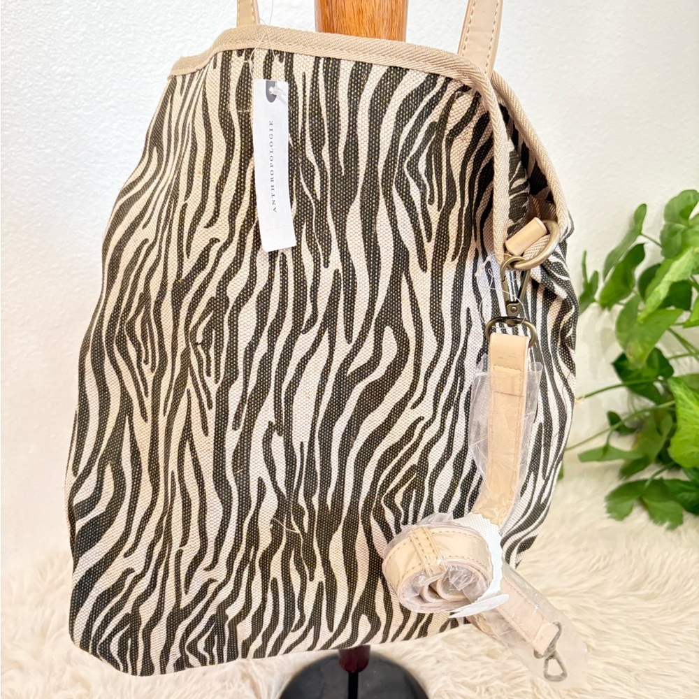 Anthropologie Zebra Print Canvas Tote Bag